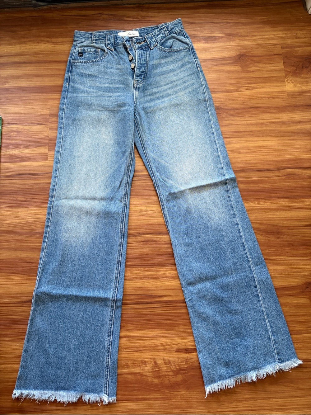 KanCan Light Blue High-Rise Wide Leg Jeans with Frayed Hem